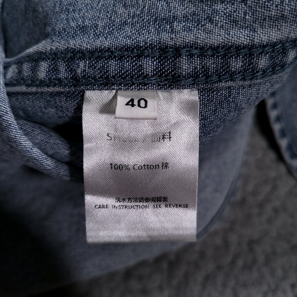 Chic Joc Shirt Mens 40 Blue Heavyweight Denim Cotton Long Sleeve Designer Button - Picture 9 of 9